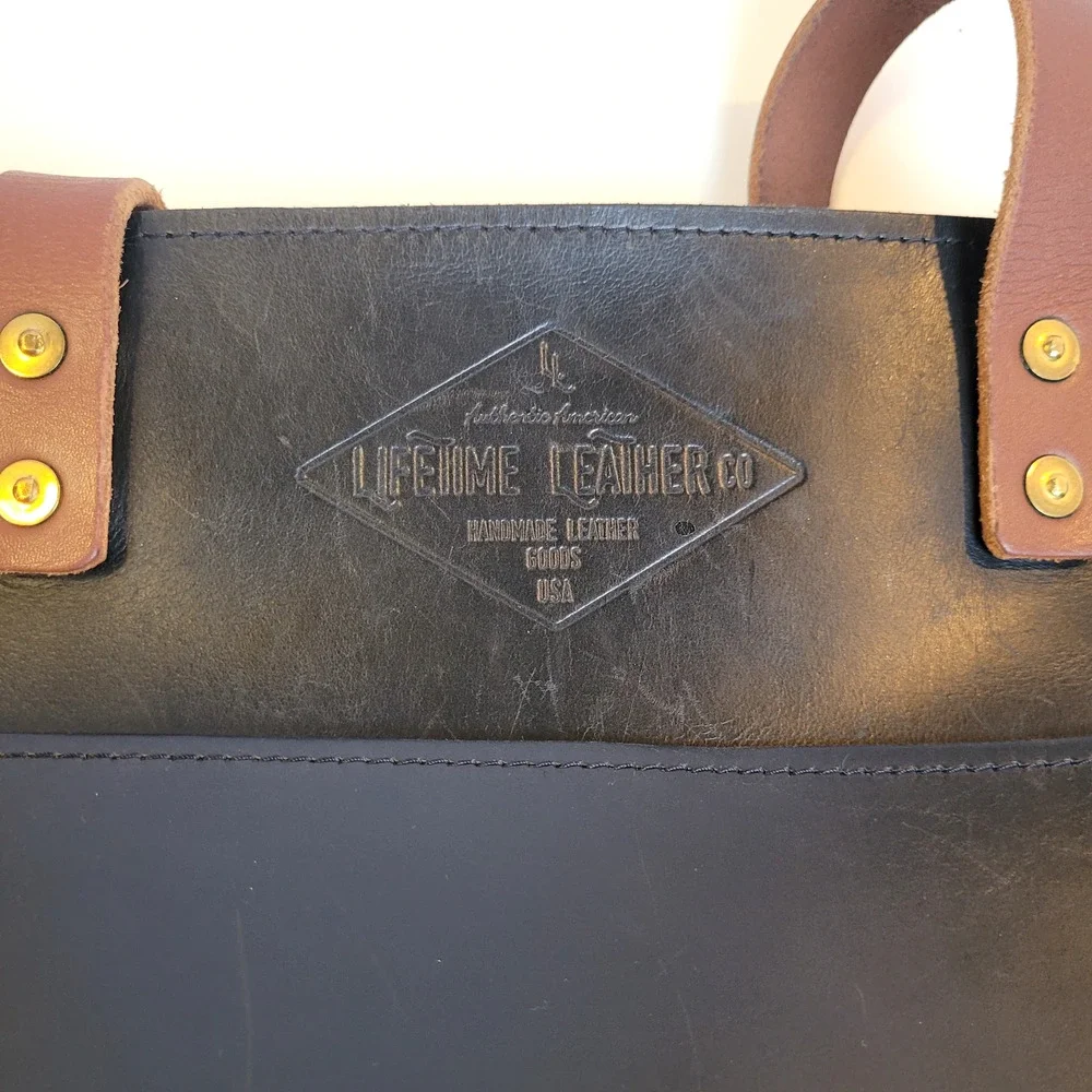 Lifetime Leather Co Black Tote Handmade USA Heritage Minimalist Work Bag